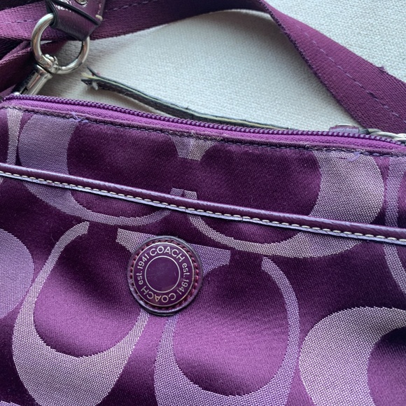 COACH Signature Purple Logo Small Crossbody Bag Canvas - Picture 2 of 13